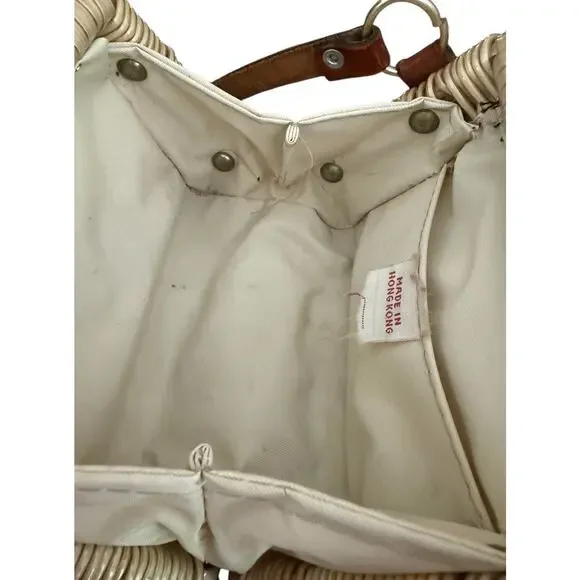 Vintage Wicker Purse Mini Summer Leather Strap Flip Top Twist Lock - Picture 10 of 16